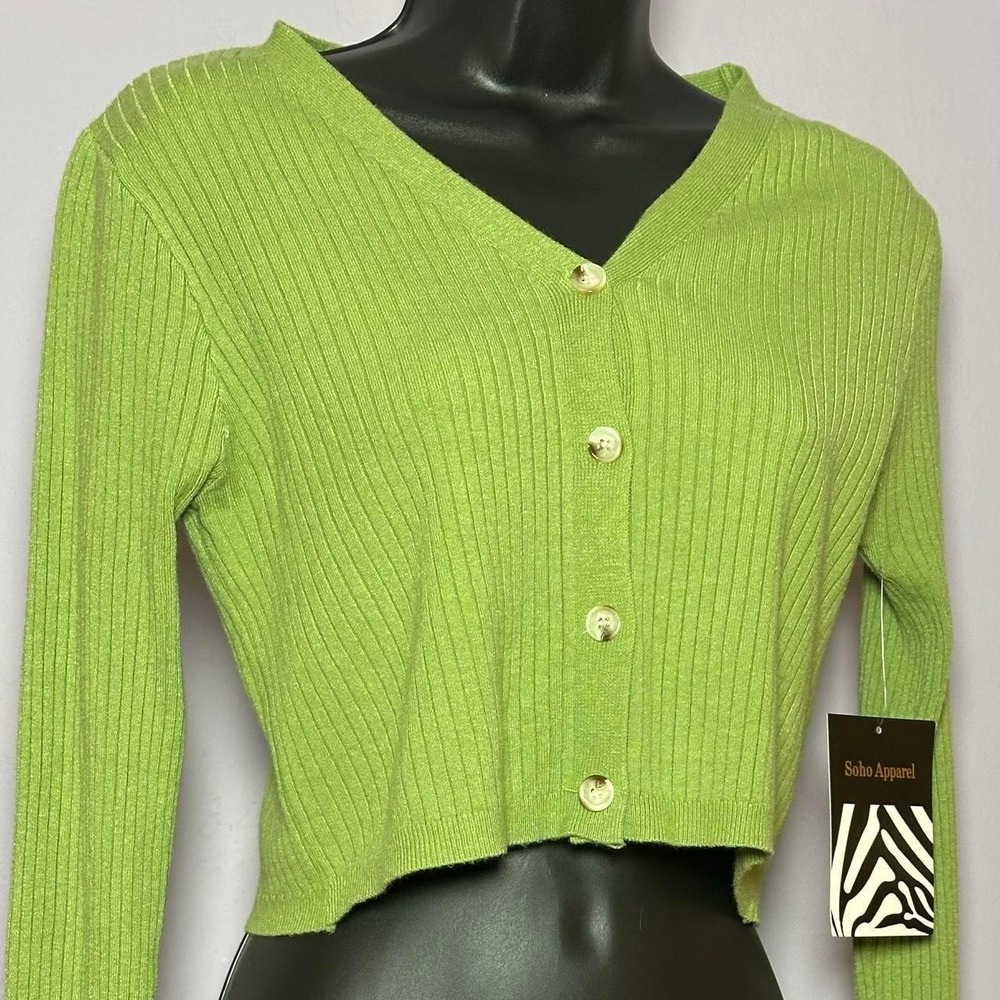 NWT SOHO Apparel green ribbed lightweight long sleeve cropped sweater